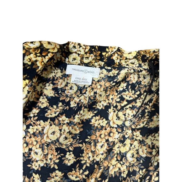 Treasure & Bond Womens Kimono Yellow Black Bold Floral One Size - Picture 5 of 7